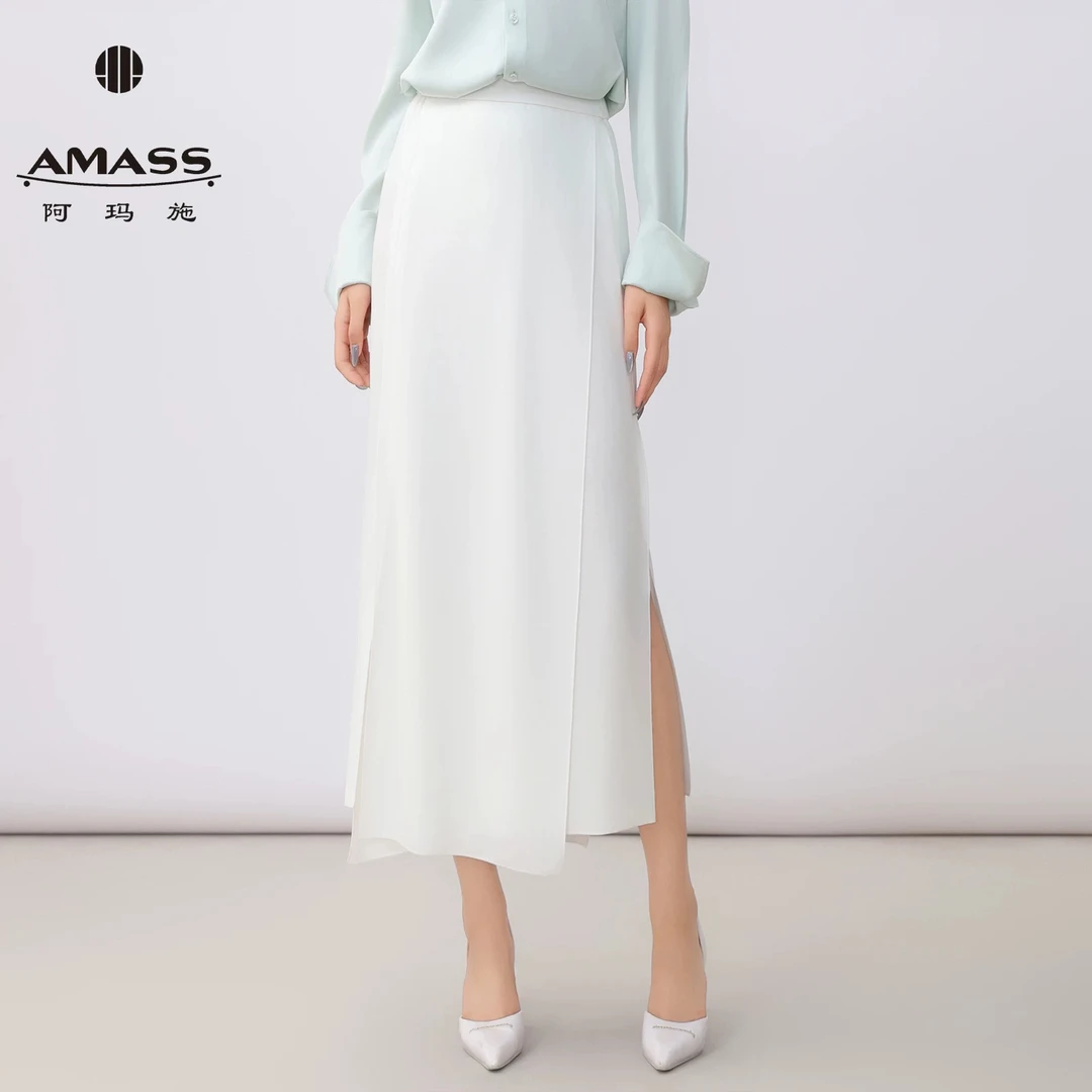 AMASS/阿玛施 优雅气质高腰中长款一片式开叉显瘦半身裙5200258
