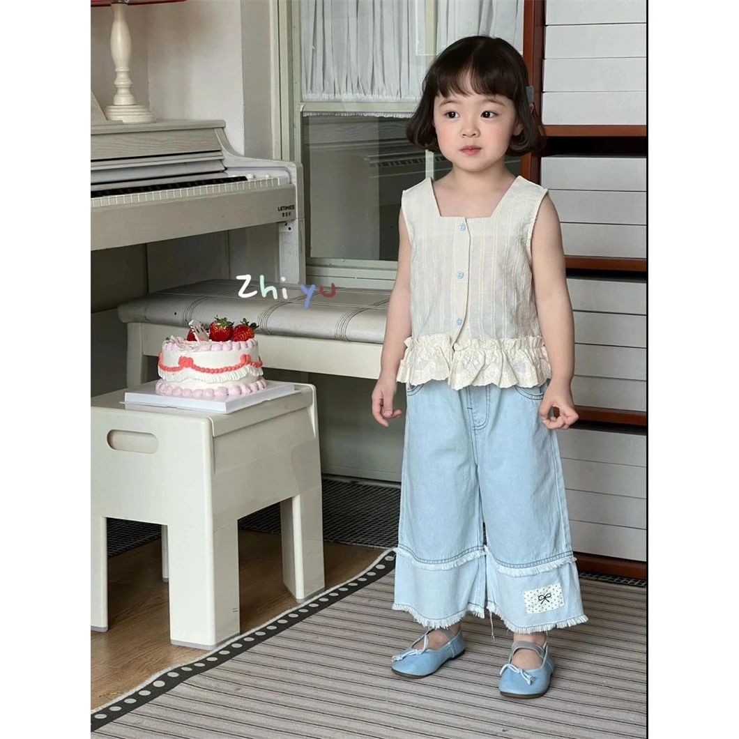 只语·25夏~花边吊带上衣ZY68293 蓝色 棉麻布料有麻点