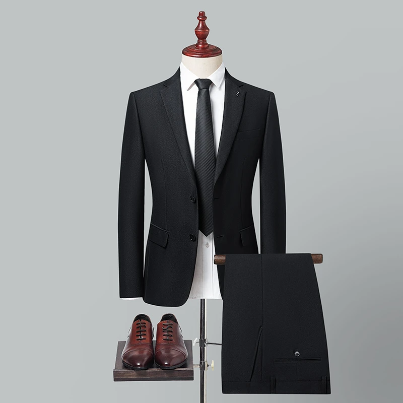 【新款】男士磨砂黑色西服套装两扣商务休闲职业装结婚礼服韩版修身