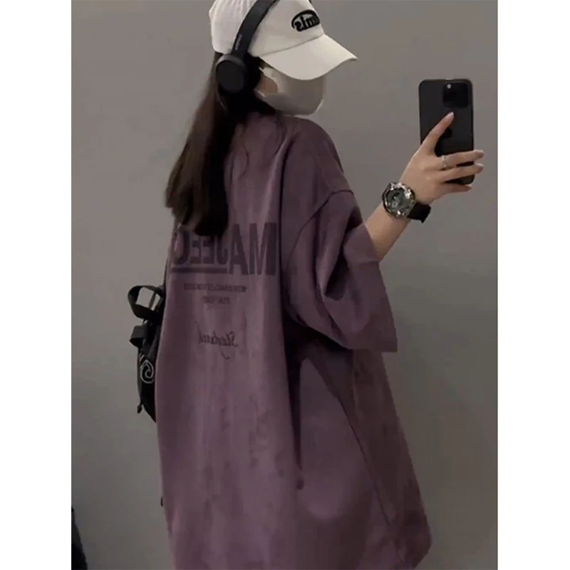 乌梅紫色品质正肩t恤男夏季oversize短袖320g重磅美式复古7七分袖