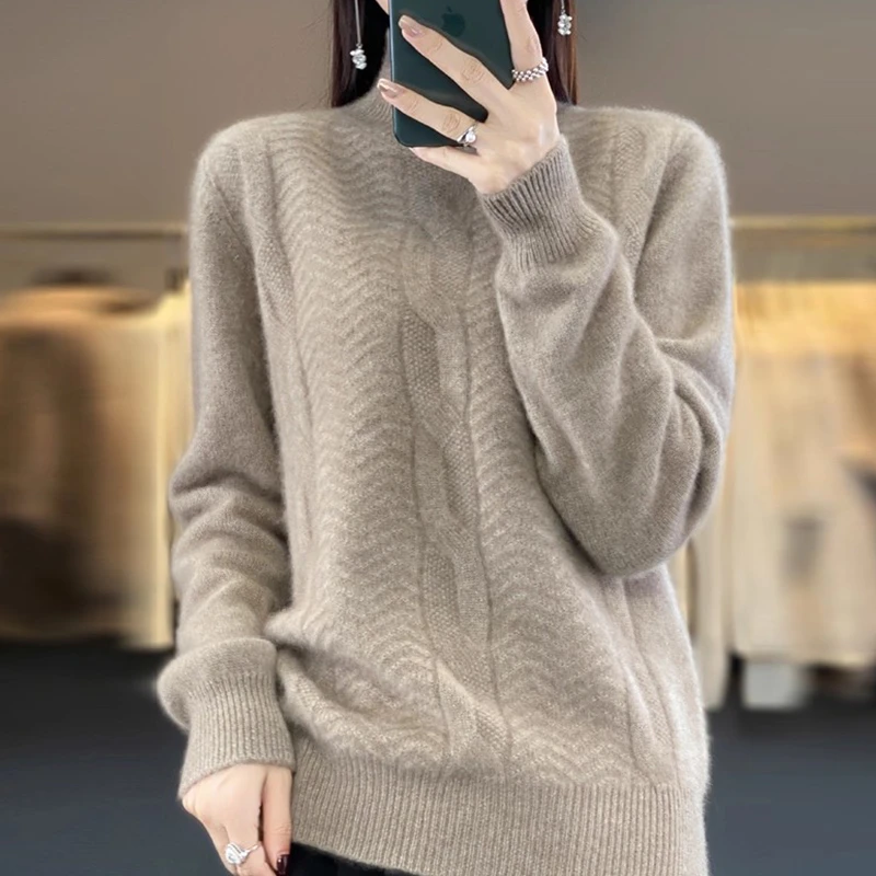 半高领宽松加厚100纯羊绒衫女士秋冬新款针织羊毛打底衫百搭毛衣