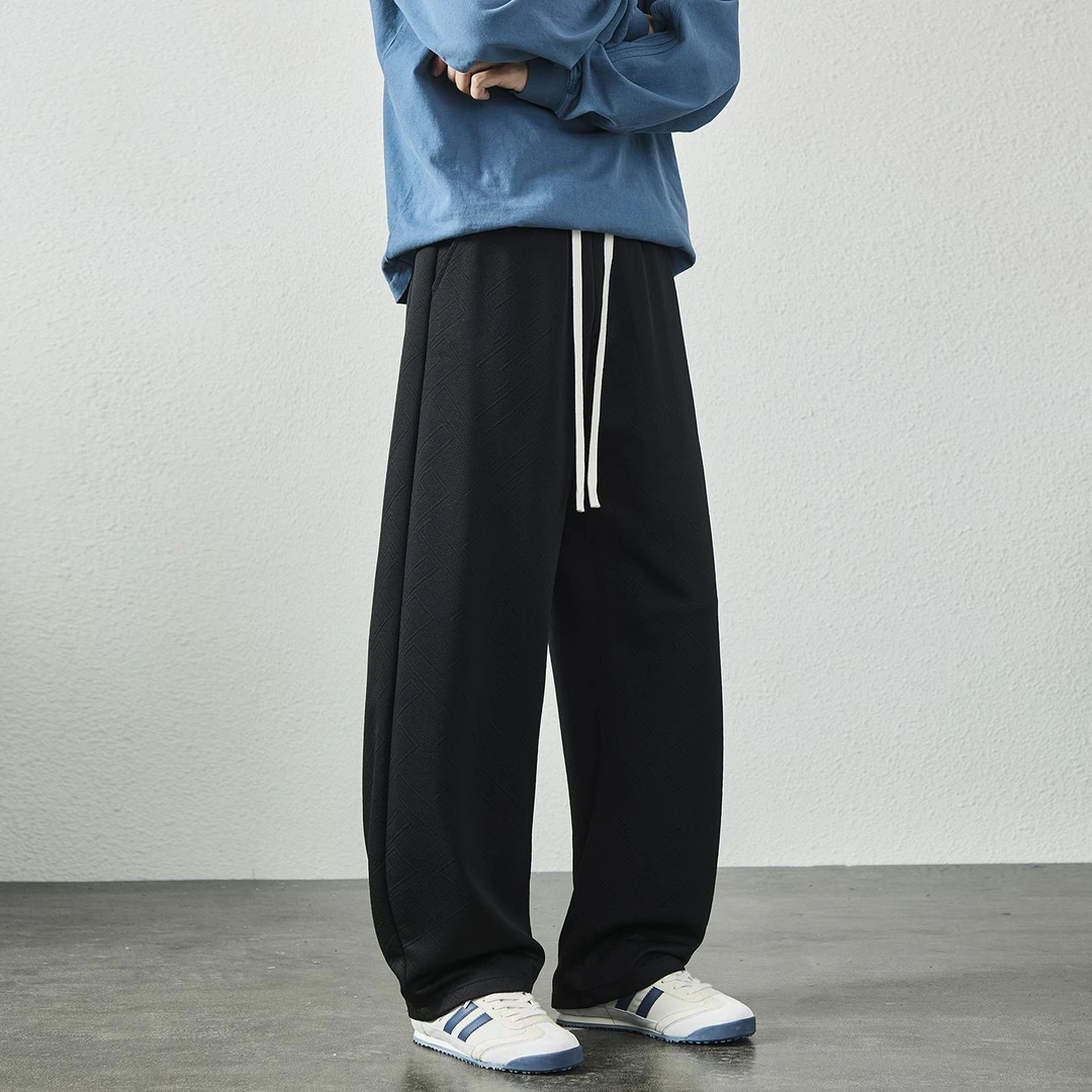 秋季提花美式休闲裤子潮牌直筒垂感港风宽松小弯刀裤透气潮休闲裤