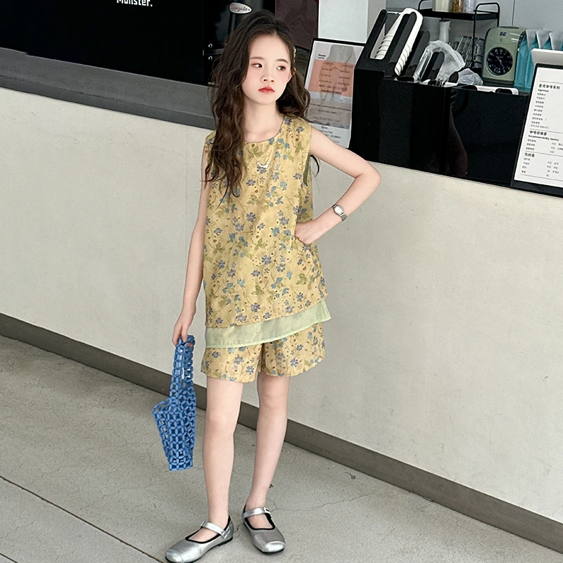 中国风夏季印花套装公主风夏装女时尚薄款套头碎花气质洋气复古