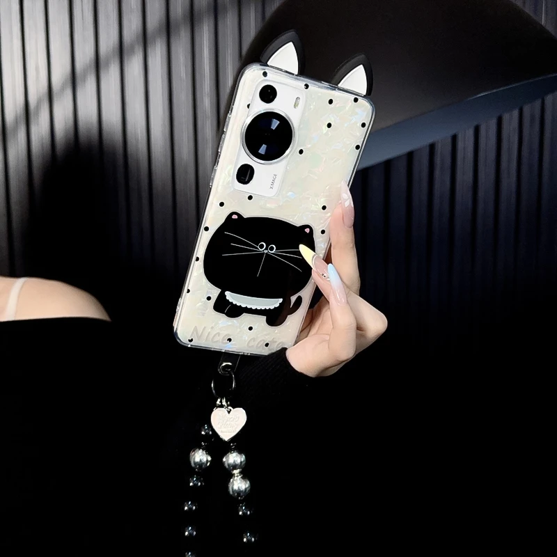 适用华为p60手机壳新款p60pro套huawei可爱小众波点ins大脸猫咪女