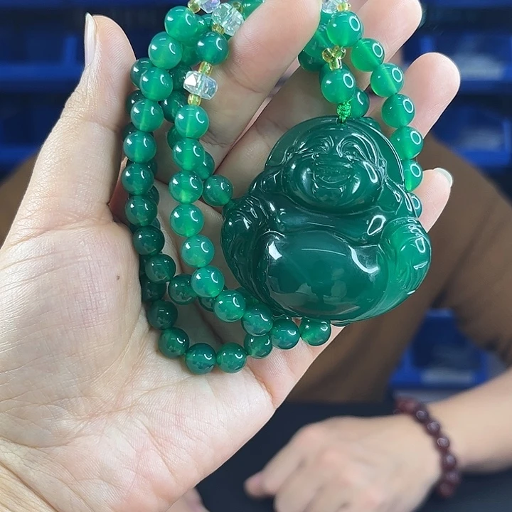 玛瑙未镶嵌颈饰T80九品火灵草佛牌配珠链