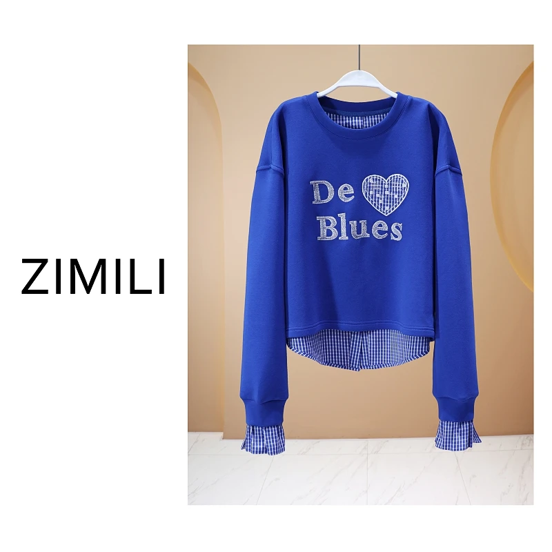 【亮哥欧货女装】冬季加厚《深海蓝调》拼接衬衫亲肤超柔卫衣26799