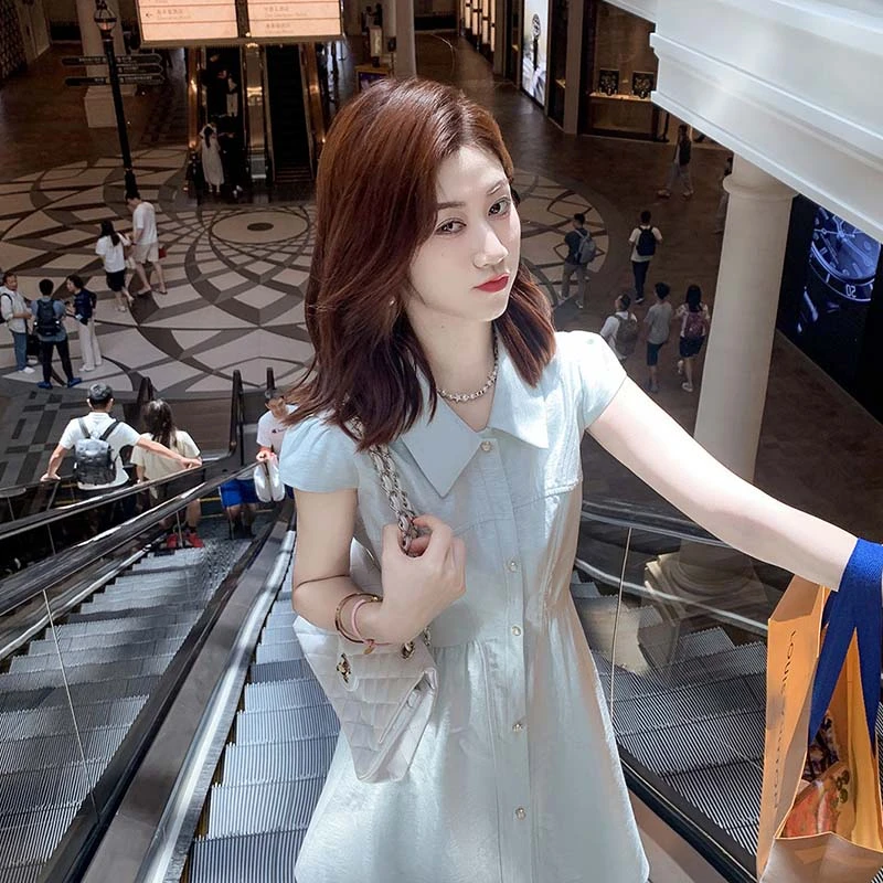 【有里布】高级感连衣裙女2025夏季新款修身衬衫裙收腰短裙子D1984