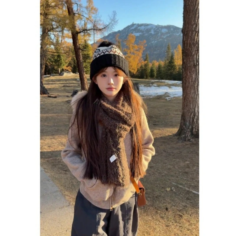 MARIE.COCO韩系高级感秋冬毛领开衫外套搭直筒复古简约阔腿裤套装
