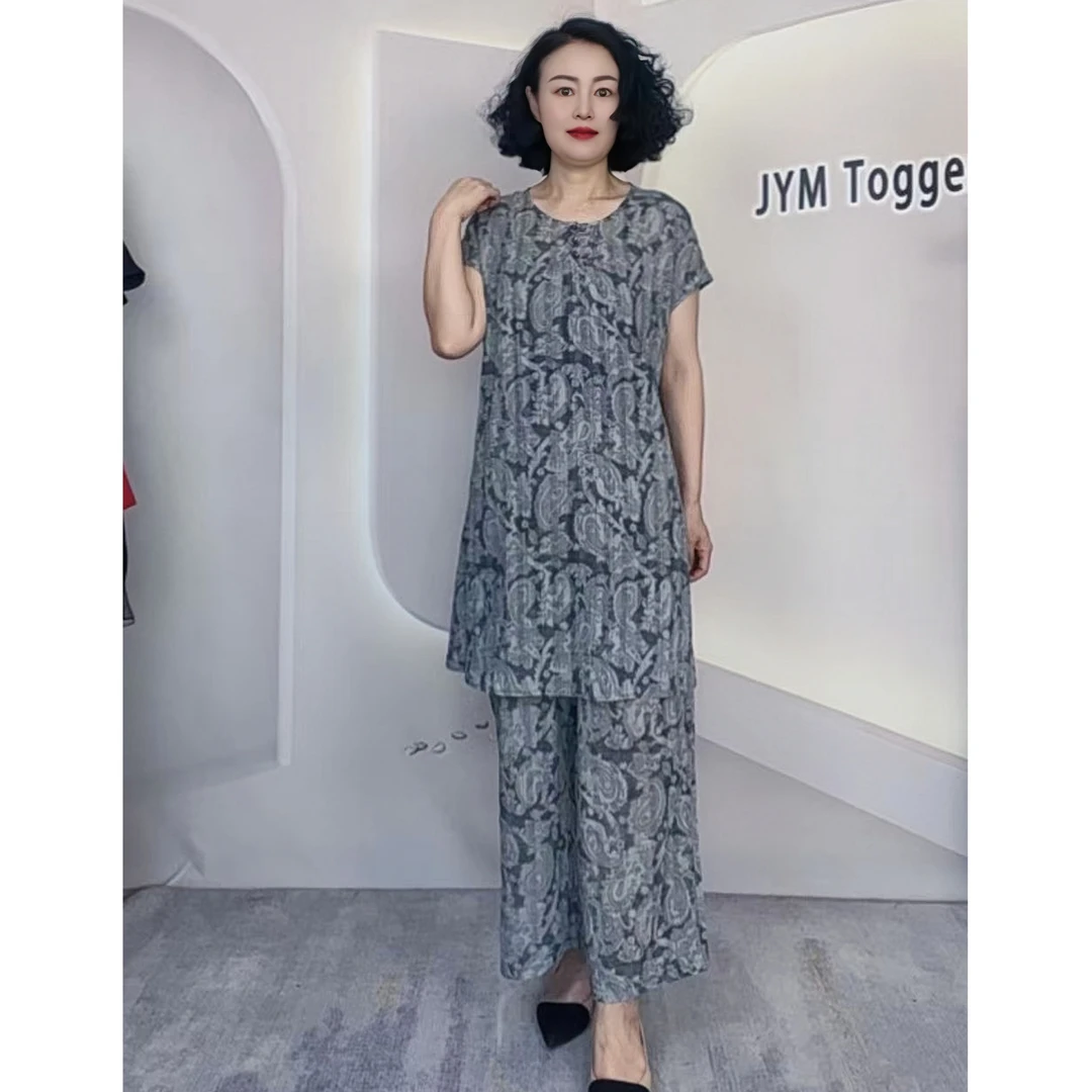 JYM[新款推荐]夏季时尚减龄休闲宽松舒适上衣裤子两件套