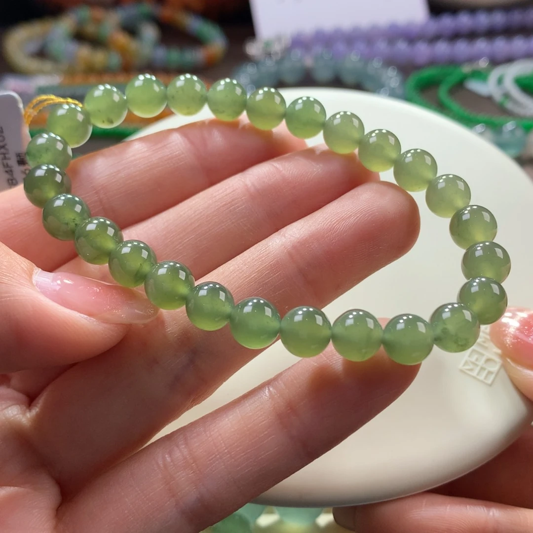 翡翠手链未镶嵌冰胶橄榄绿卡7