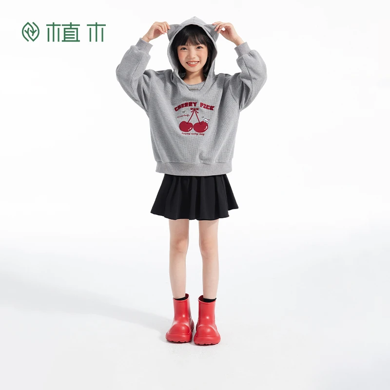 植木童装女童卫衣2025新款春季中大童假两件连帽上衣儿童卫衣
