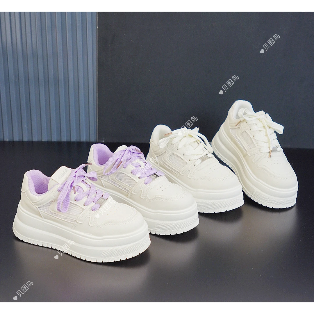 2025新款厚底小白鞋女舒适百搭休闲运动鞋小个增高面包鞋