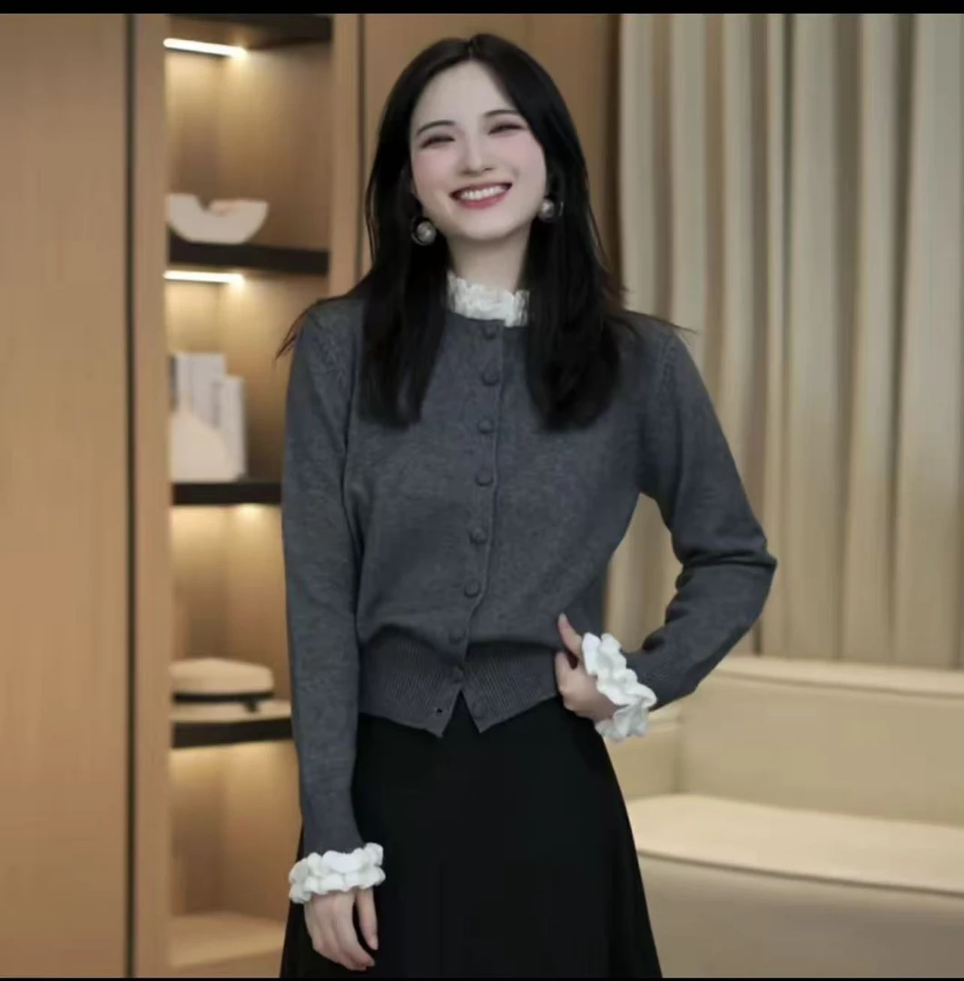 木耳领针织常规女休闲风毛针织衫毛衫毛衣网红秋季女士针织打底