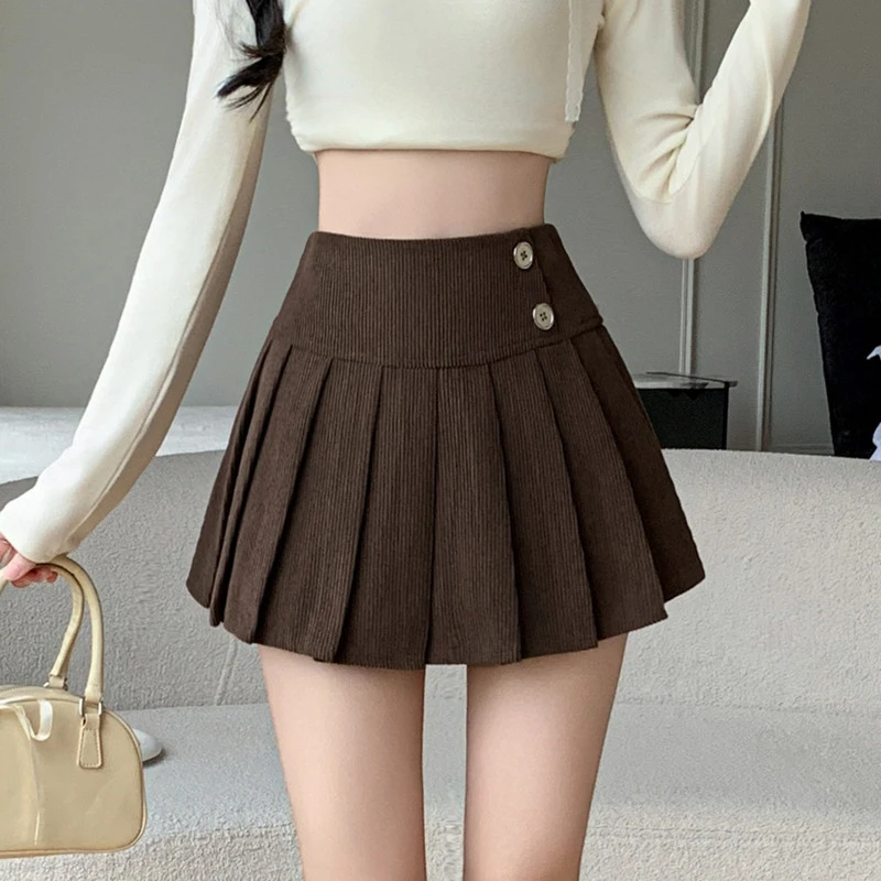 灯芯绒百褶裙女2025秋冬季新款高腰显瘦学院风超火半身裙a字短裙