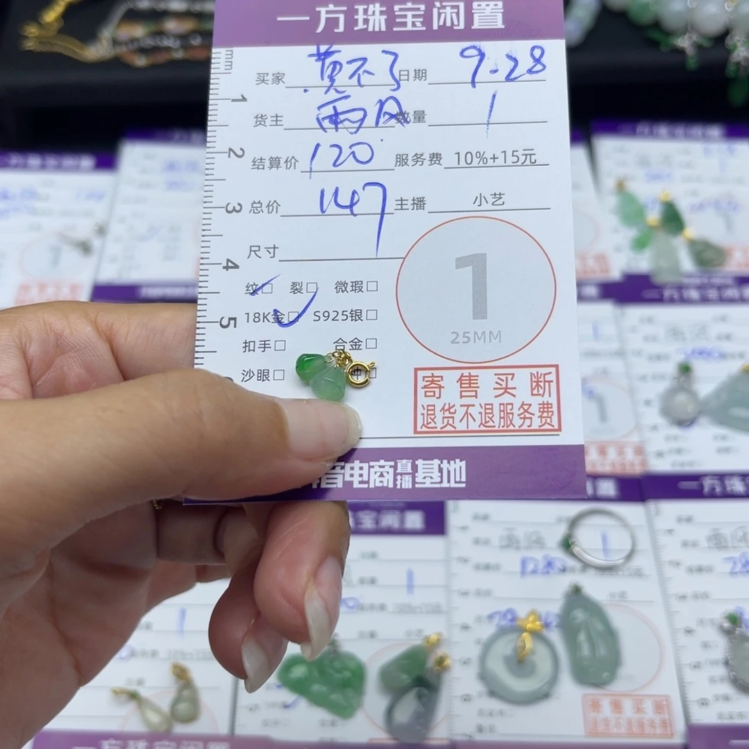 黄***）翡翠18K金镶嵌颈饰