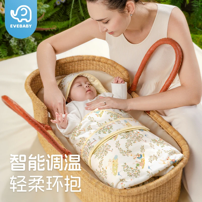 evebaby新生儿包被婴儿包单秋冬厚款初生宝宝防惊跳产房抱被纯棉