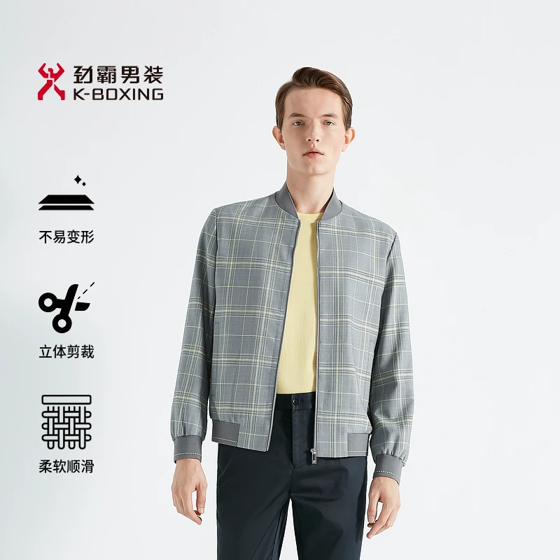 【劲霸】男装外套夹克春季休闲格子经典时尚薄款男款外套BKDG1101