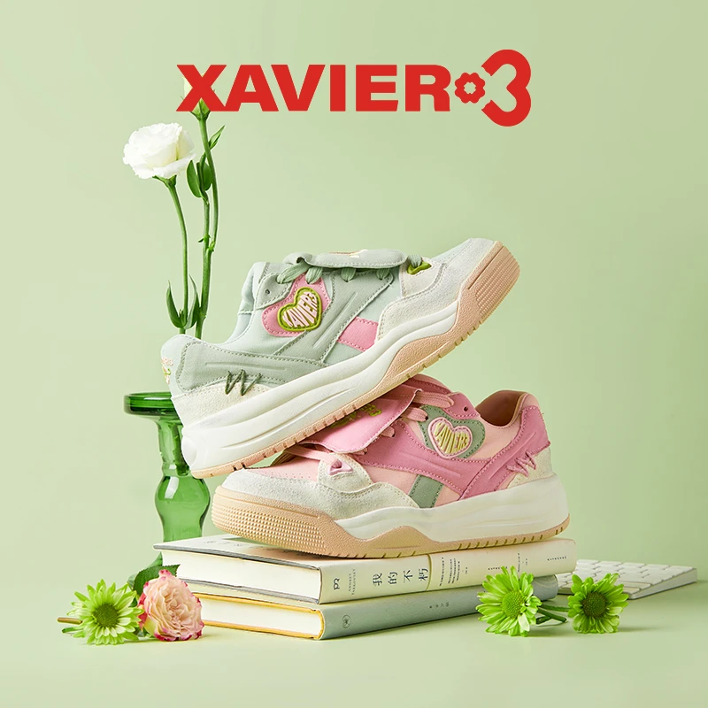 【新品首发】Xavier3明星同款脏脏鸳鸯板鞋女四季真皮透气低帮潮鞋