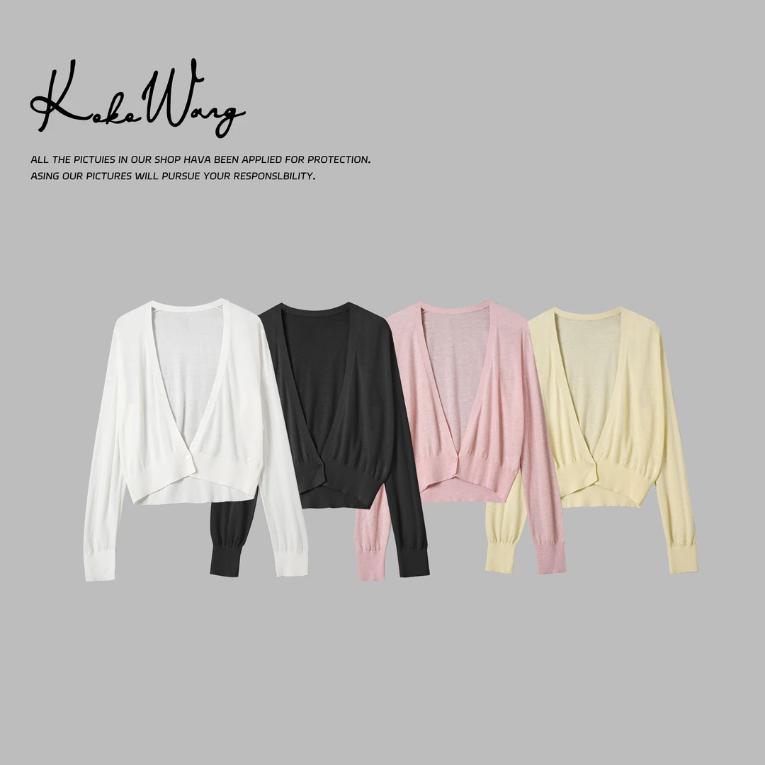 KOKOWANG夏季新款V领披肩时尚百搭羊毛空调开衫531205E26T01