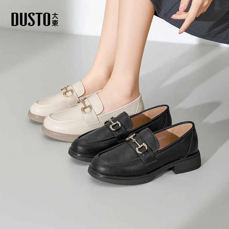 大东女鞋2025春季新款爆款轻便小皮鞋金属扣低跟套脚增高鞋子0200