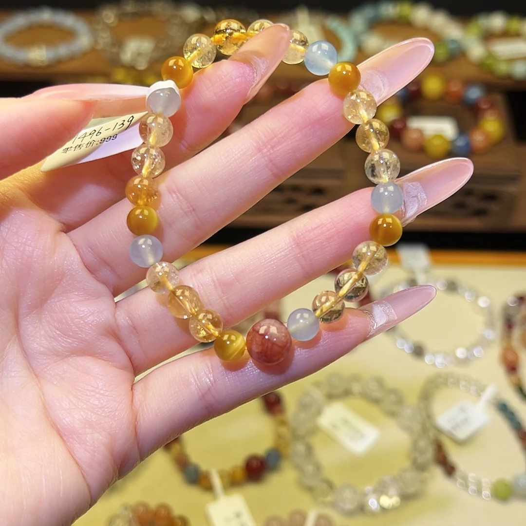 手串银S925镀金镶嵌水晶黄1496