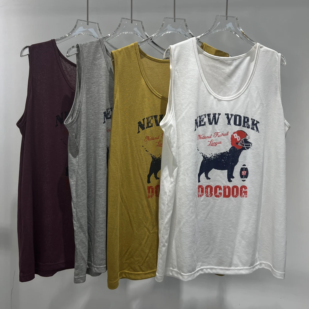 2025夏季时尚简约透气宽松薄款显瘦小狗字母印花无袖背心