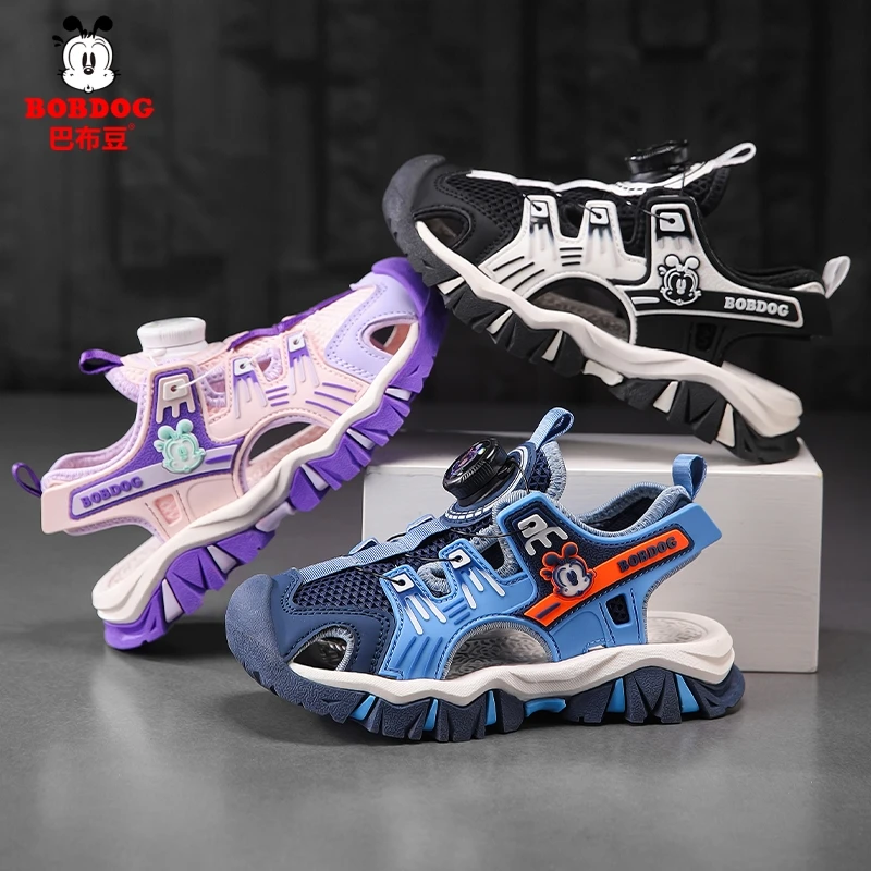 巴布豆男童凉鞋2025夏季新款纽扣包头软底女孩沙滩鞋儿童运动鞋子