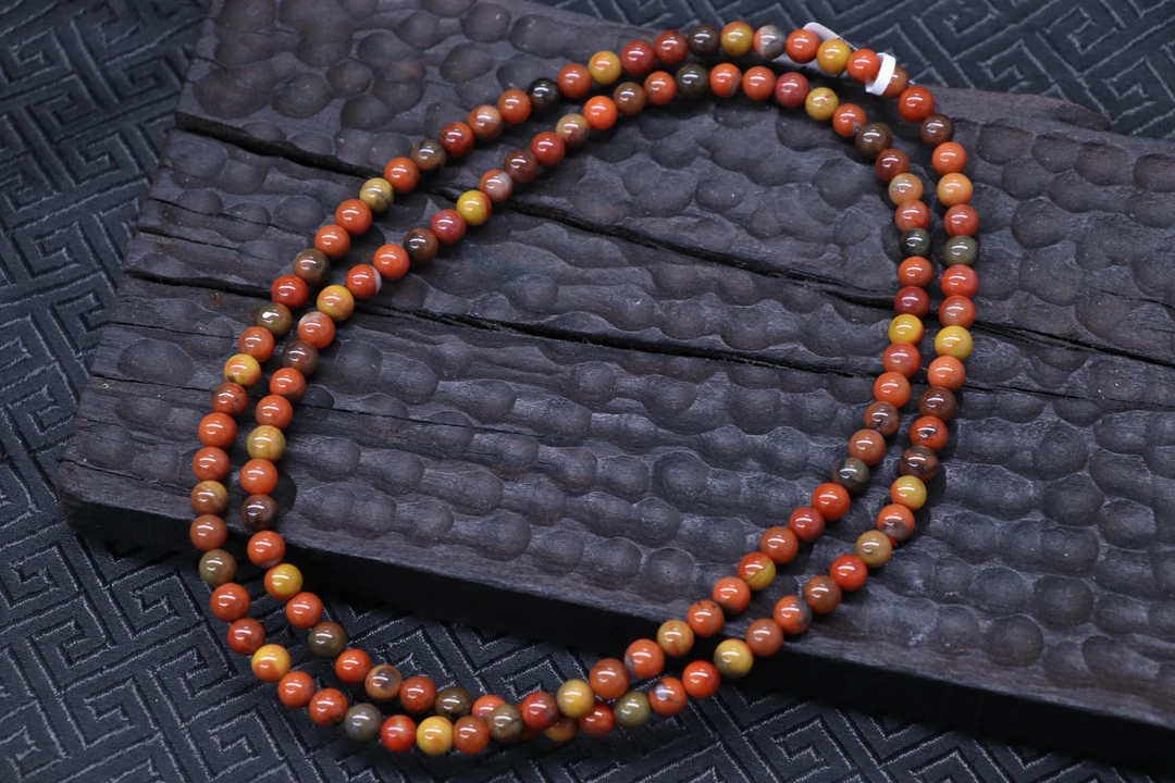 原矿无优化南红大山包黄绿皮包浆多圈5mm左右珠串有矿坑裂