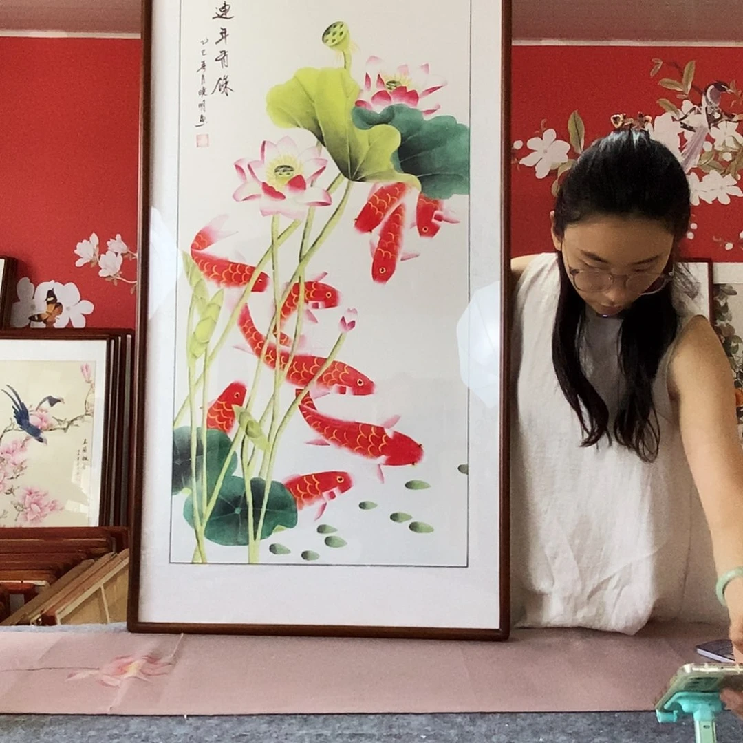 国画手写手绘带框包邮62✖️122国画作品