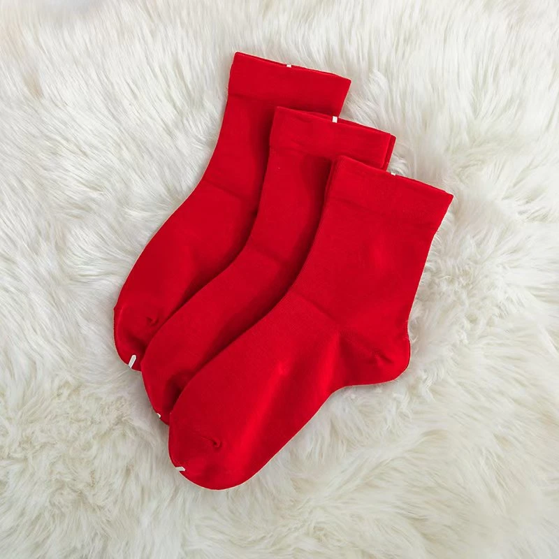 喇叭口红色四季袜男女6双款