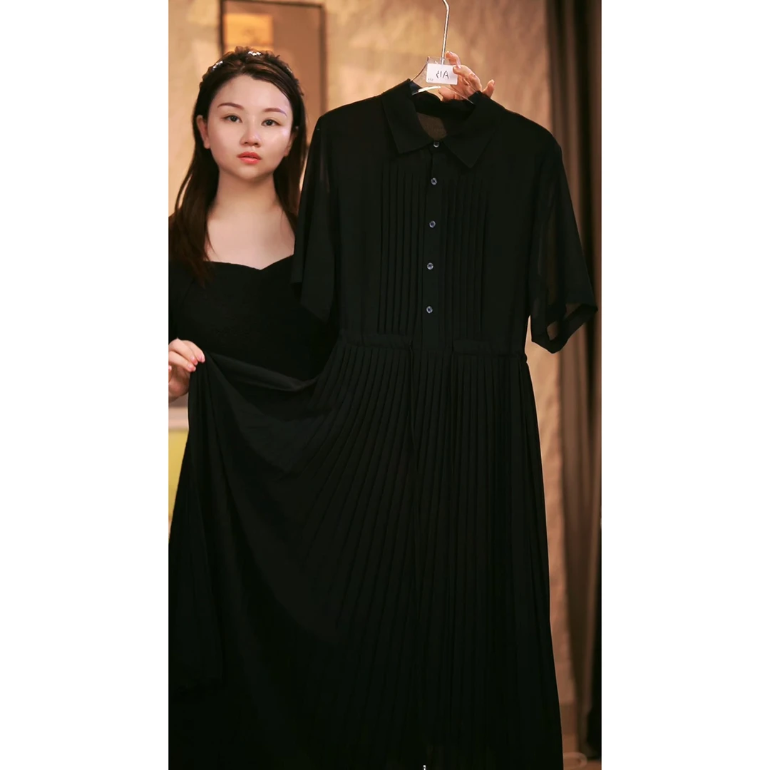 C3中袖YS小黑裙宽松连衣裙女装连衣裙显瘦黑色长款设计师