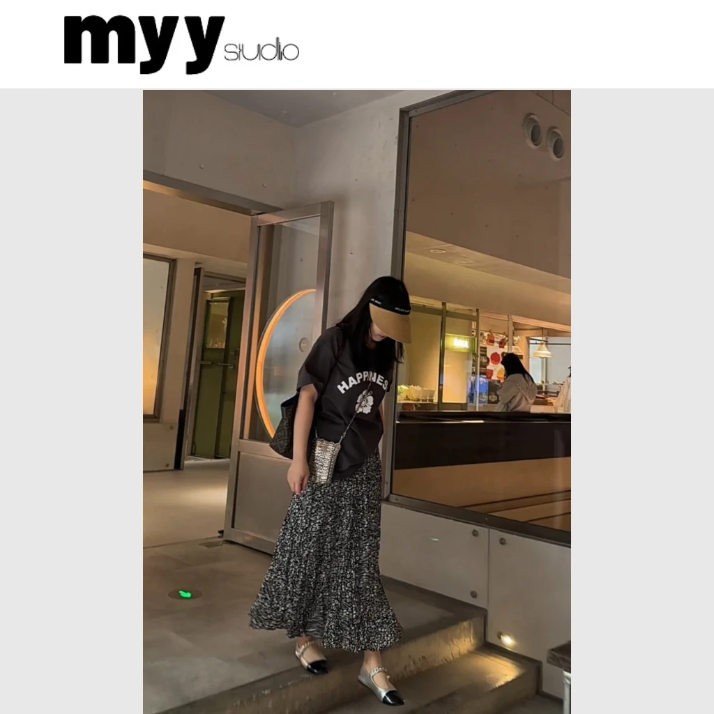 雨小琪 小雏菊 韩系碎花开叉半身裙松紧腰显瘦中长款裙子女