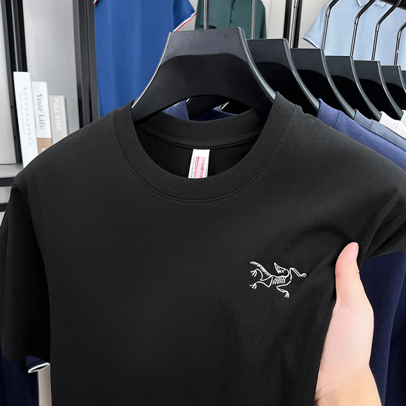 【品牌撤柜】潮牌刺绣圆领短袖T恤2025夏季新款百搭休闲棉半袖上衣