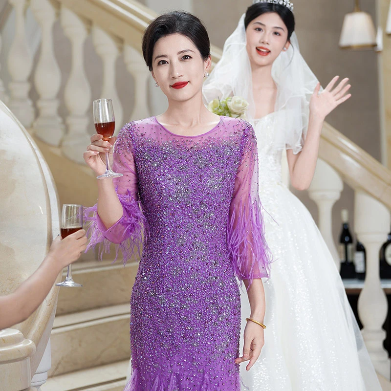 6018高端轻奢正式场合妈妈婚宴装礼服重工端庄大气主持走秀礼服裙