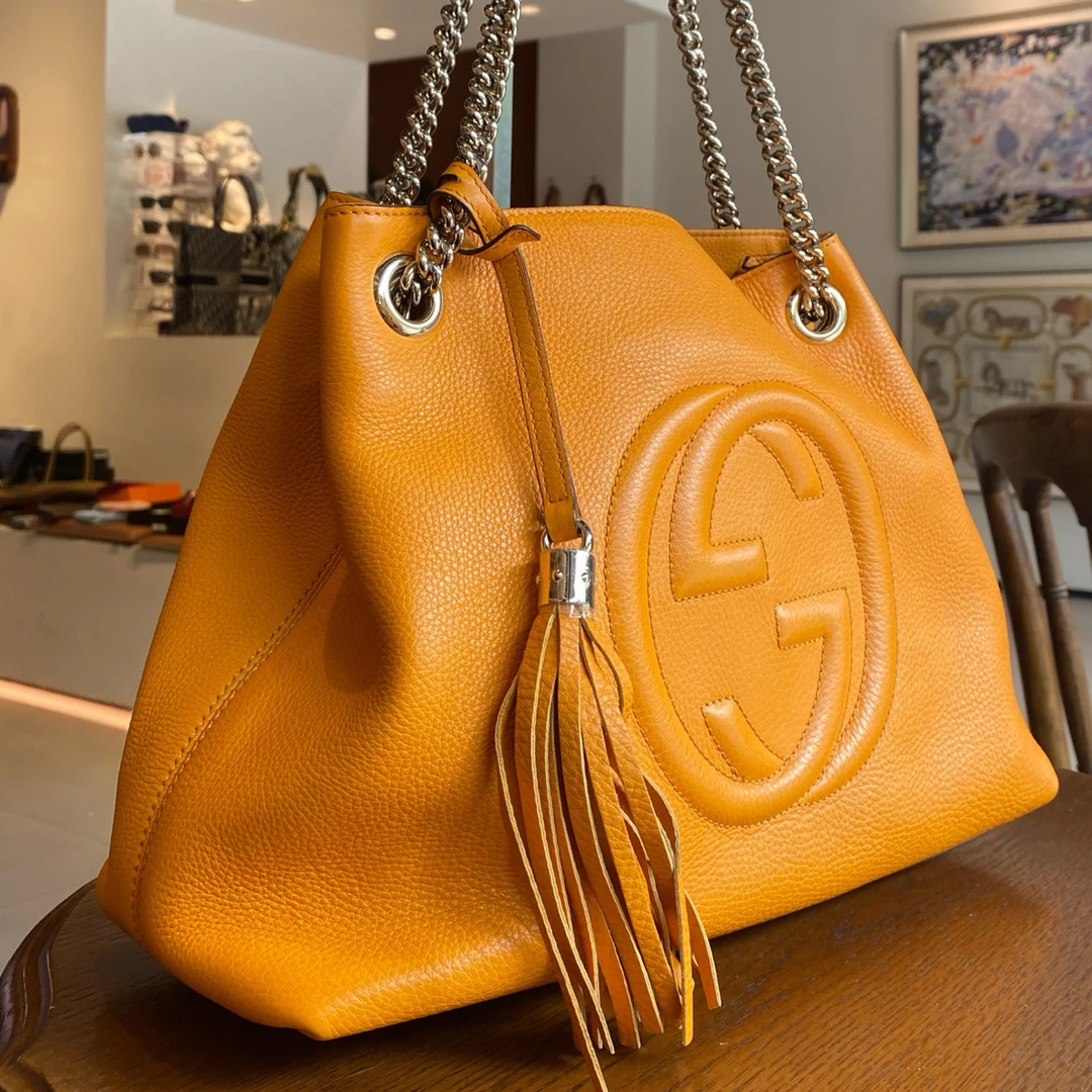 99新 GUCCI/古驰 Gucci橘色托特包