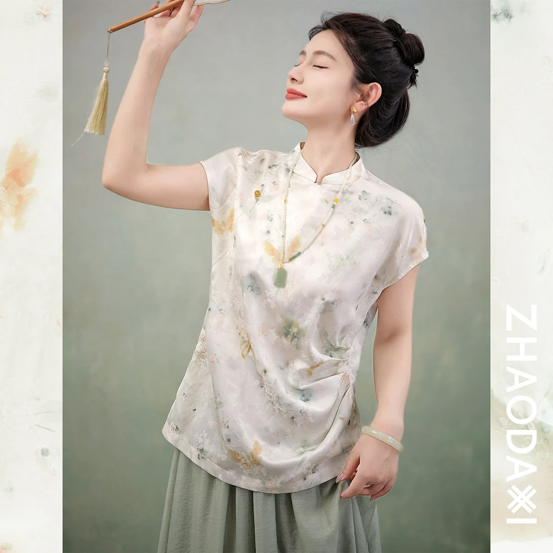 【赵大喜】现货！花间令.国风小衫 | 清凉人丝/晕染提花印花