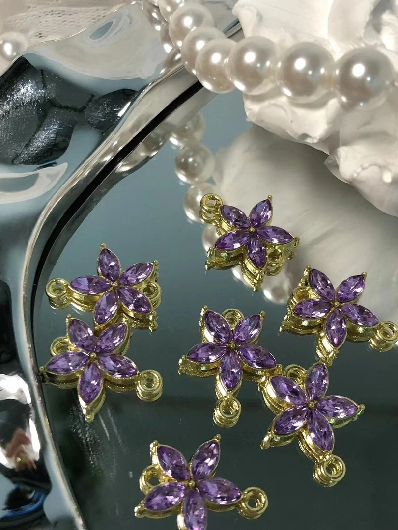 雨宝严选· DIY  P485金紫色小花双调吊坠DIY