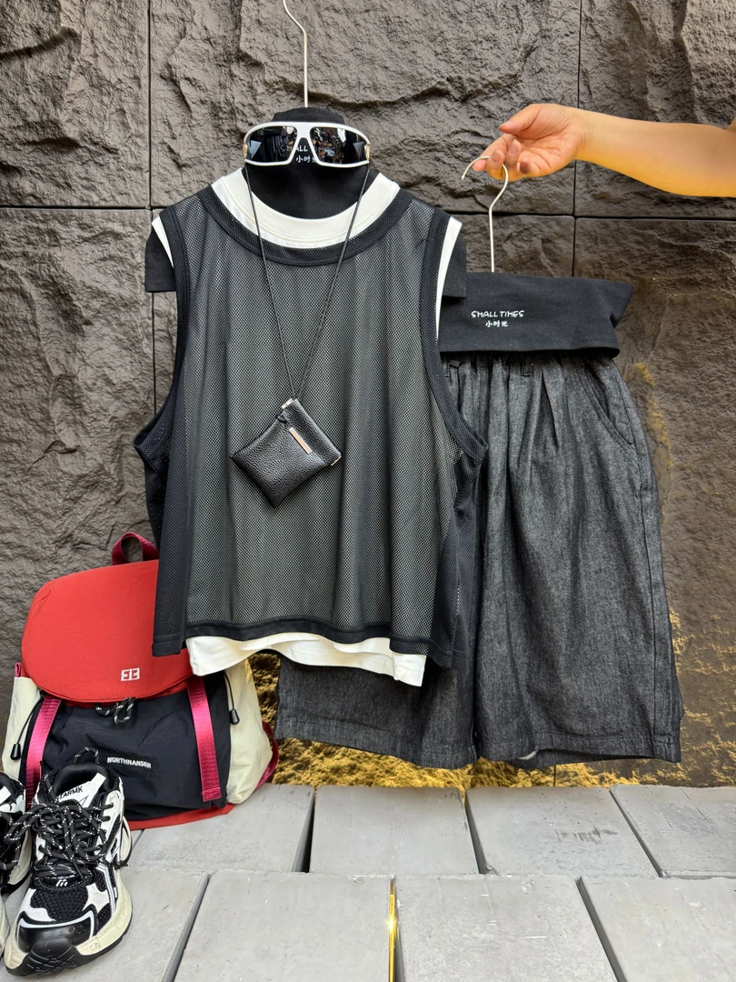 SMALL TIMES 2025潮牌高定纱网两件套圆领背心