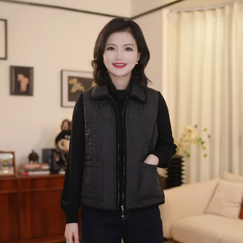 阿楠anan 觅遇时光 纯色翻领百搭绗缝夹棉马甲女冬可内搭无袖马夹