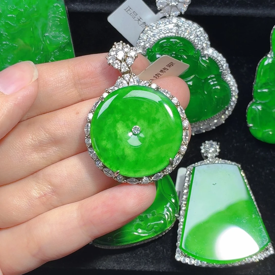 翡翠银S925镶嵌颈饰天然A货翡翠