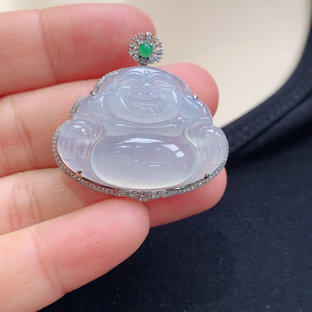 翡翠颈饰18K金镶嵌佛公