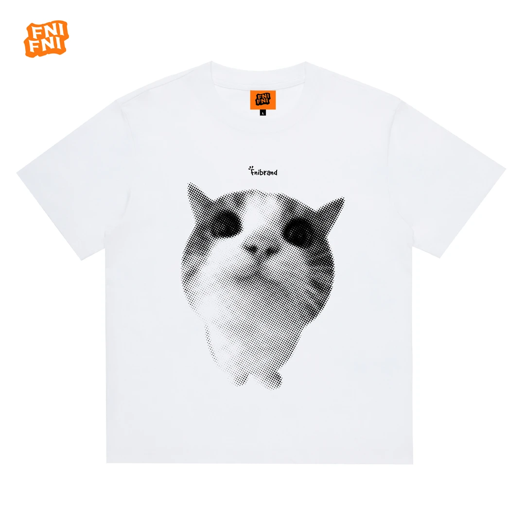 FNI橙标系列（可爱小猫）国潮重磅纯棉男女同款t恤短袖25年新款胶浆