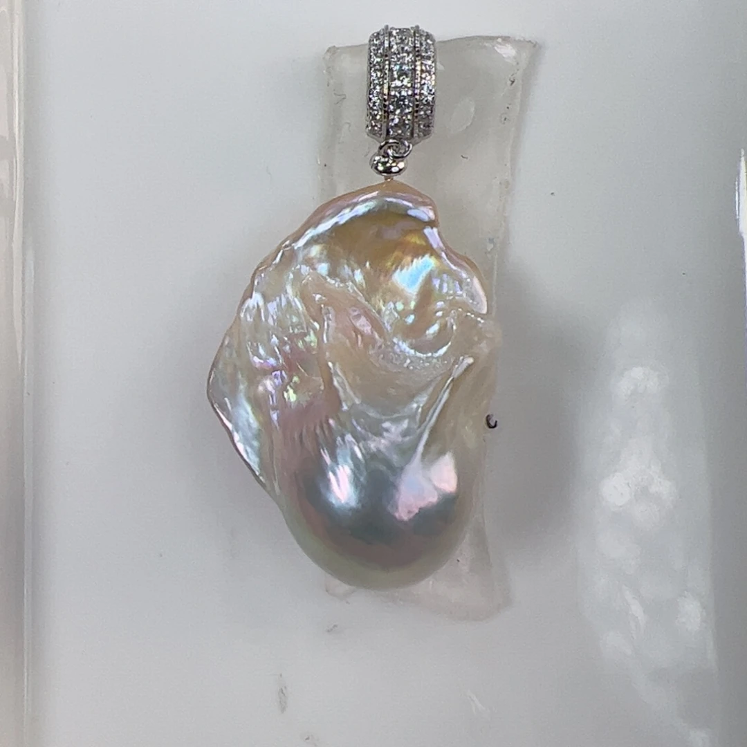 淡水珍珠吊坠(不含链)银S925镶嵌豆****呀