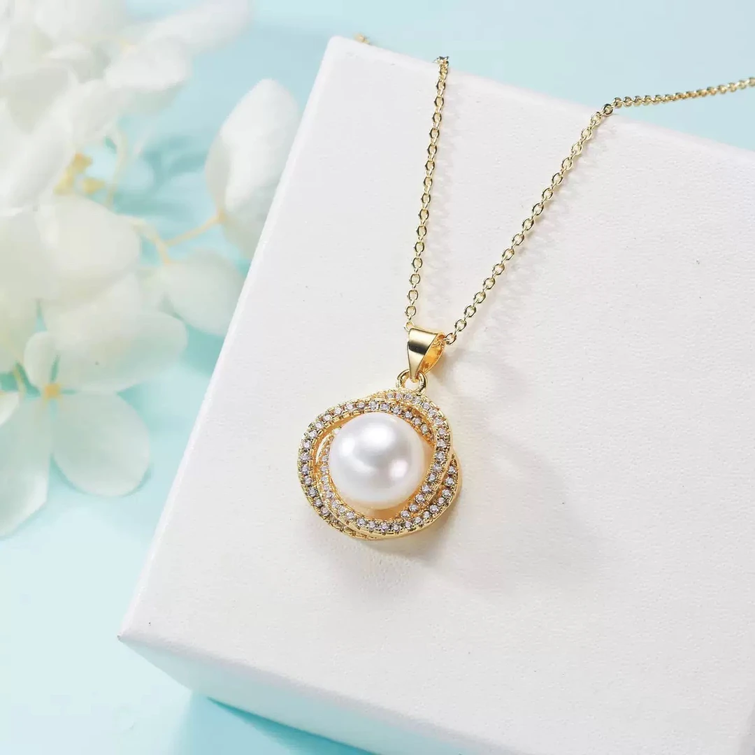 钛钢项链 气质法式满钻珍珠吊坠项链【242】百搭时尚白色气质精致