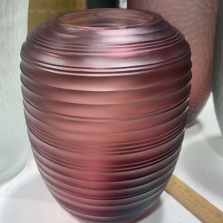 琉璃手工艺品紫色磨刻花瓶花器高23口9