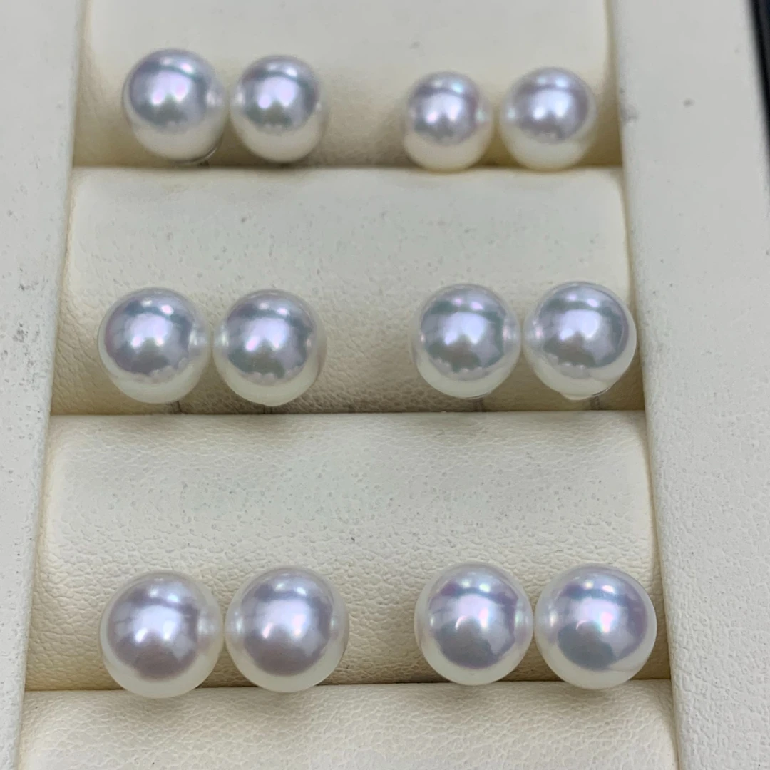 akoyaAKOYA极强光素钉7.5-8mm精致优雅时尚（多样性发一对）