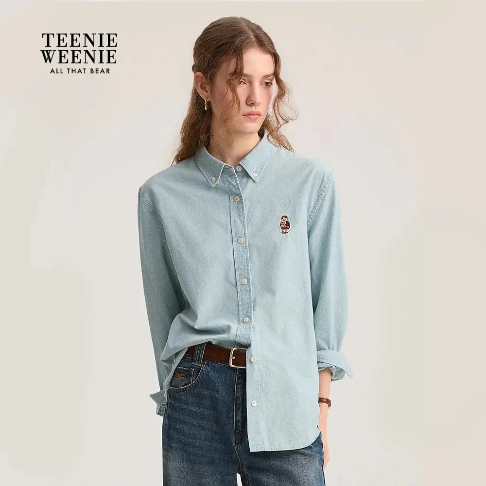 TeenieWeenie小熊女装衬衫25秋新款宽松刺绣牛仔上衣TTYP254905P