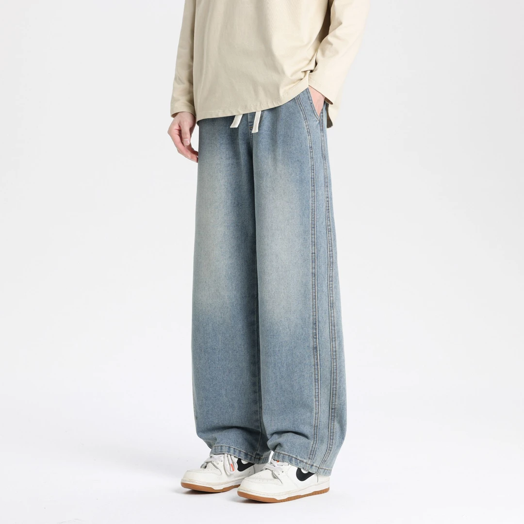 秋冬新款牛仔裤复古潮流宽松港风垂感男女同款休闲百搭