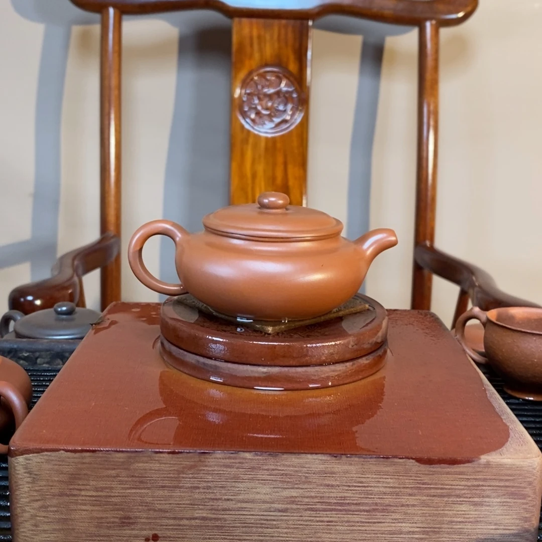茶壶紫砂高端160cc生砂朱泥扁复