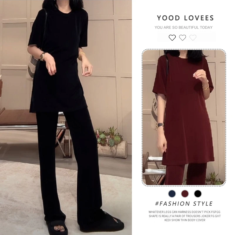 2025夏季新款休闲简约时尚慵懒风松弛感宽松上衣+高腰阔腿裤套装